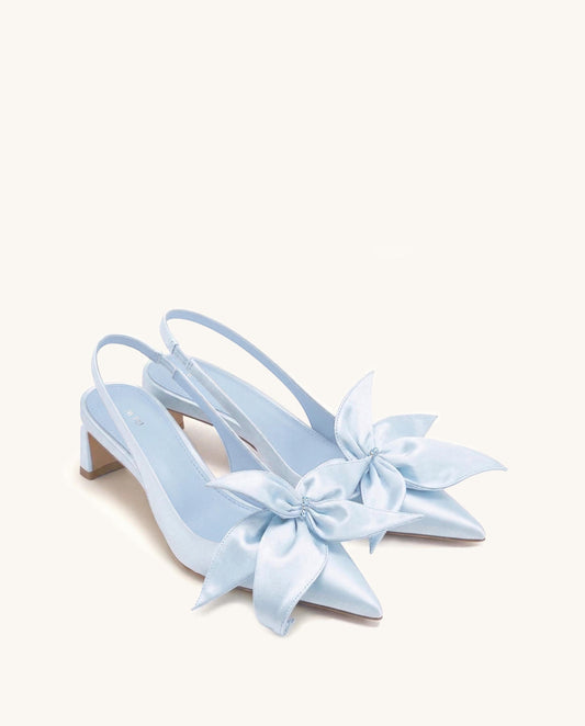 Queena Floral Appliques Slingback Pumps - Blue | JW PEI