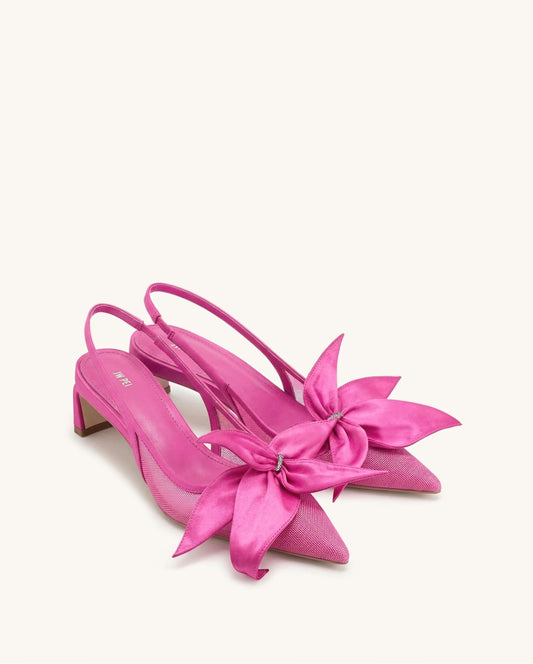 Queena Floral Appliques Slingback Pumps - Rose Pink | JW PEI