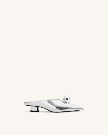 Helena Sphere Embellished Pointed Toe Mules - Silver | JW PEI