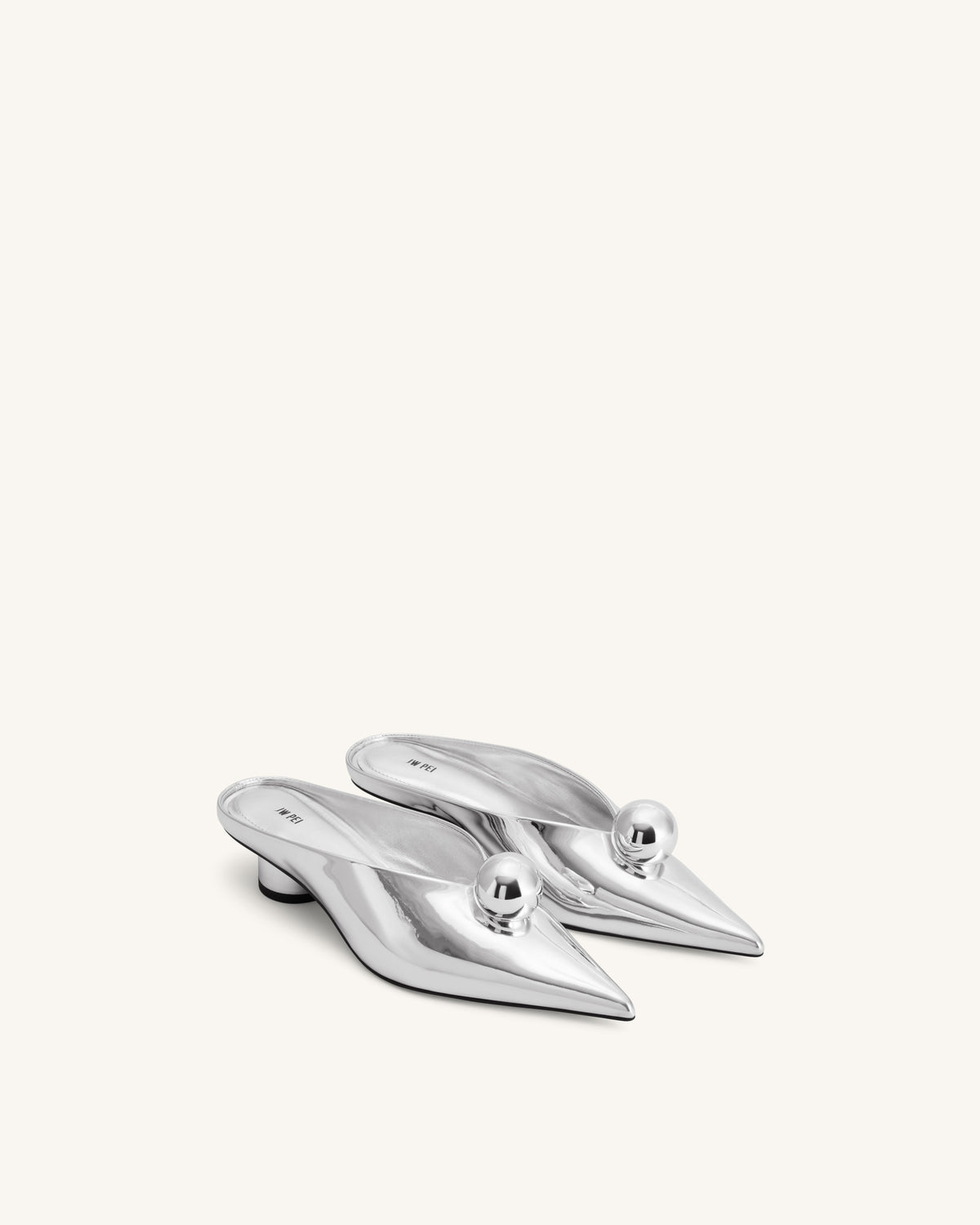 Helena Sphere Embellished Pointed Toe Mules - Silver | JW PEI