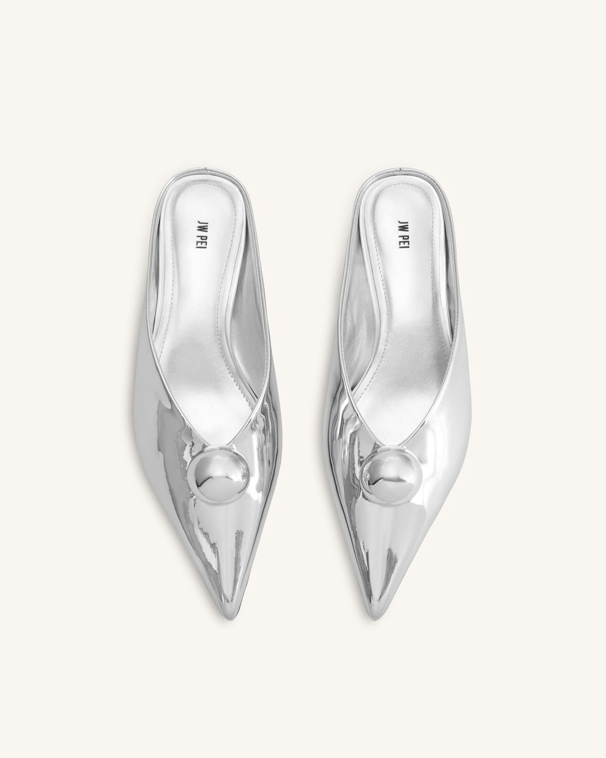 Helena Sphere Embellished Pointed Toe Mules - Silver | JW PEI