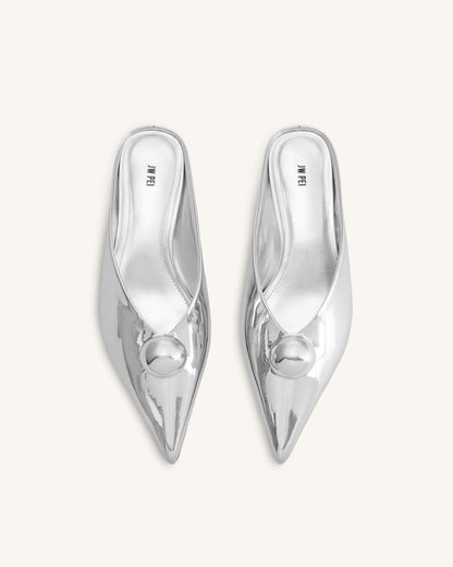 Helena Sphere Embellished Pointed Toe Mules - Silver | JW PEI