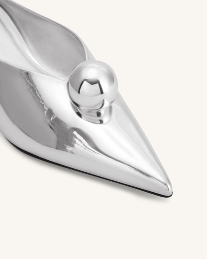 Helena Sphere Embellished Pointed Toe Mules - Silver | JW PEI