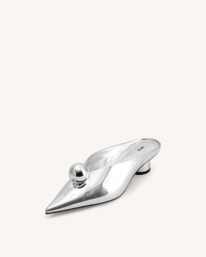 Helena Sphere Embellished Pointed Toe Mules - Silver | JW PEI
