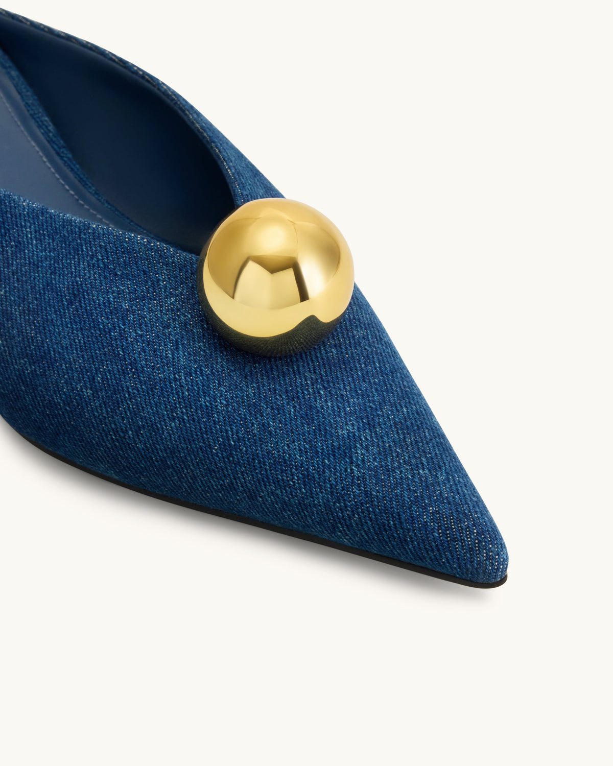 Helena Gold Sphere Pointed Toe Mules - Denim Blue | JW PEI