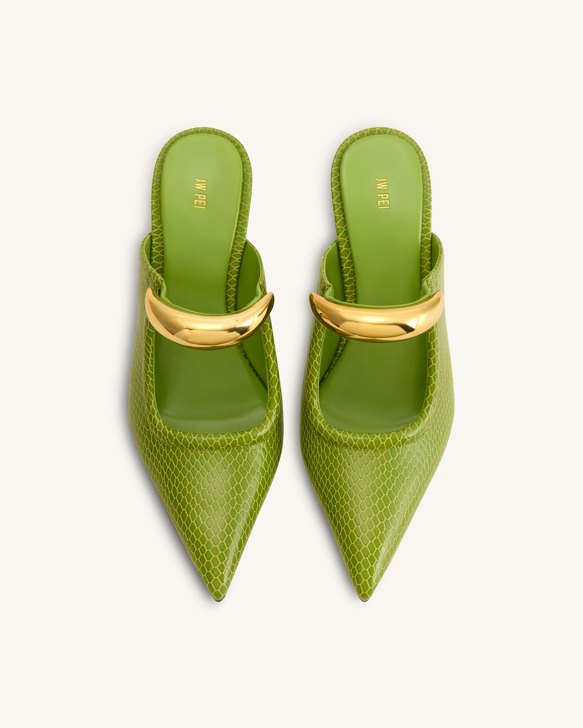 Sofia Metal Accent Sphere Heel Mules - Green | JW PEI