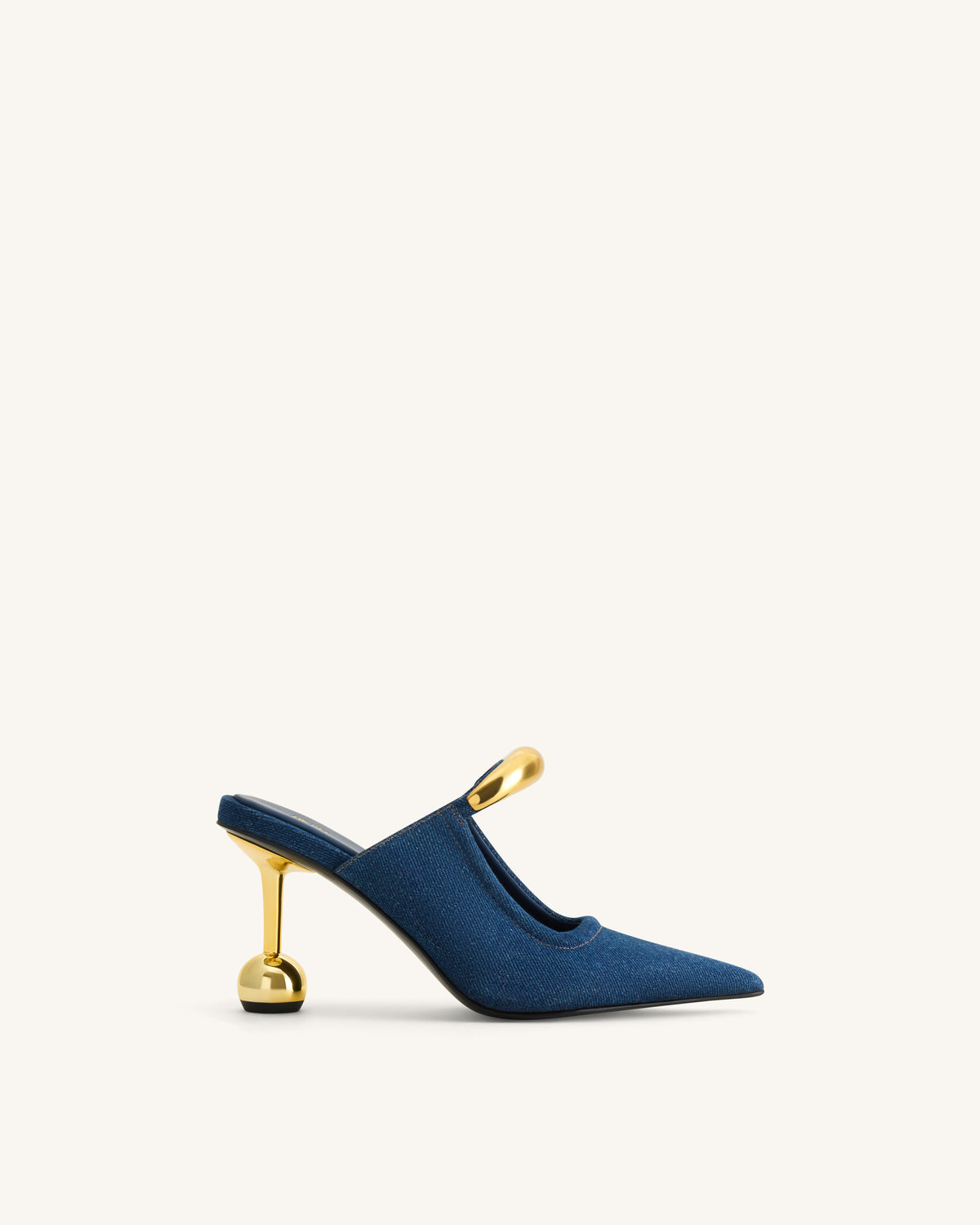Sofia Metal Accent Sphere Heel Mules - Denim Blue | JW PEI