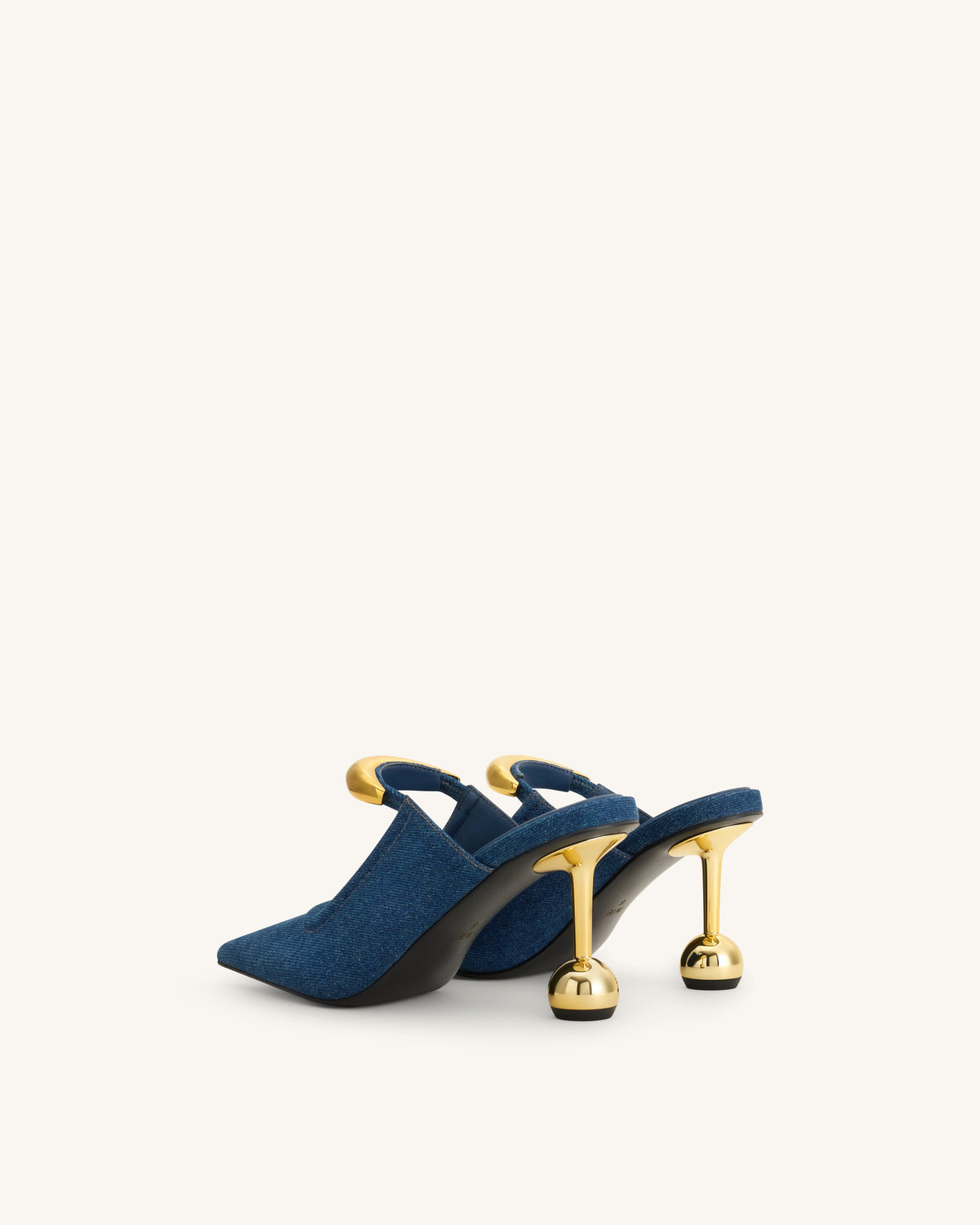 Sofia Metal Accent Sphere Heel Mules - Denim Blue | JW PEI