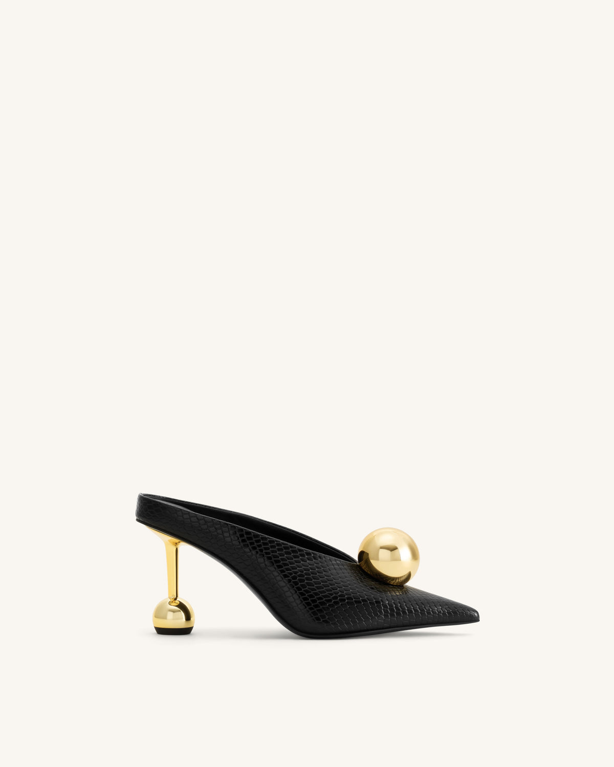 Sofia Angled Vamp Snakeskin Heel Mules - Black | JW PEI