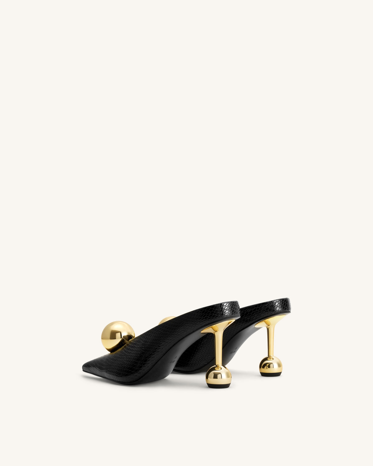 Sofia Angled Vamp Snakeskin Heel Mules - Black | JW PEI