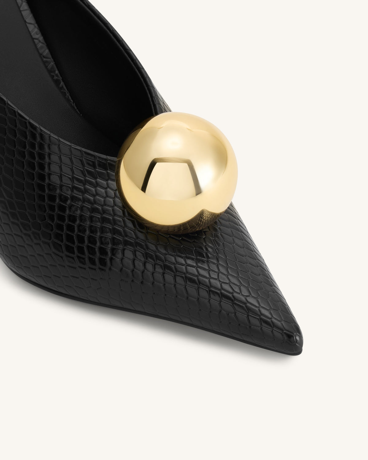 Sofia Angled Vamp Snakeskin Heel Mules - Black | JW PEI