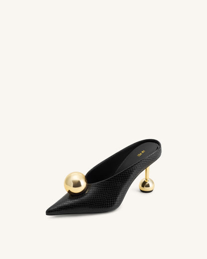 Sofia Angled Vamp Snakeskin Heel Mules - Black | JW PEI