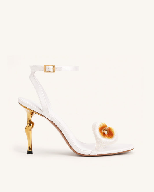 Alivia Calla Lily Gold Metal Heel Sandals - White | JW PEI