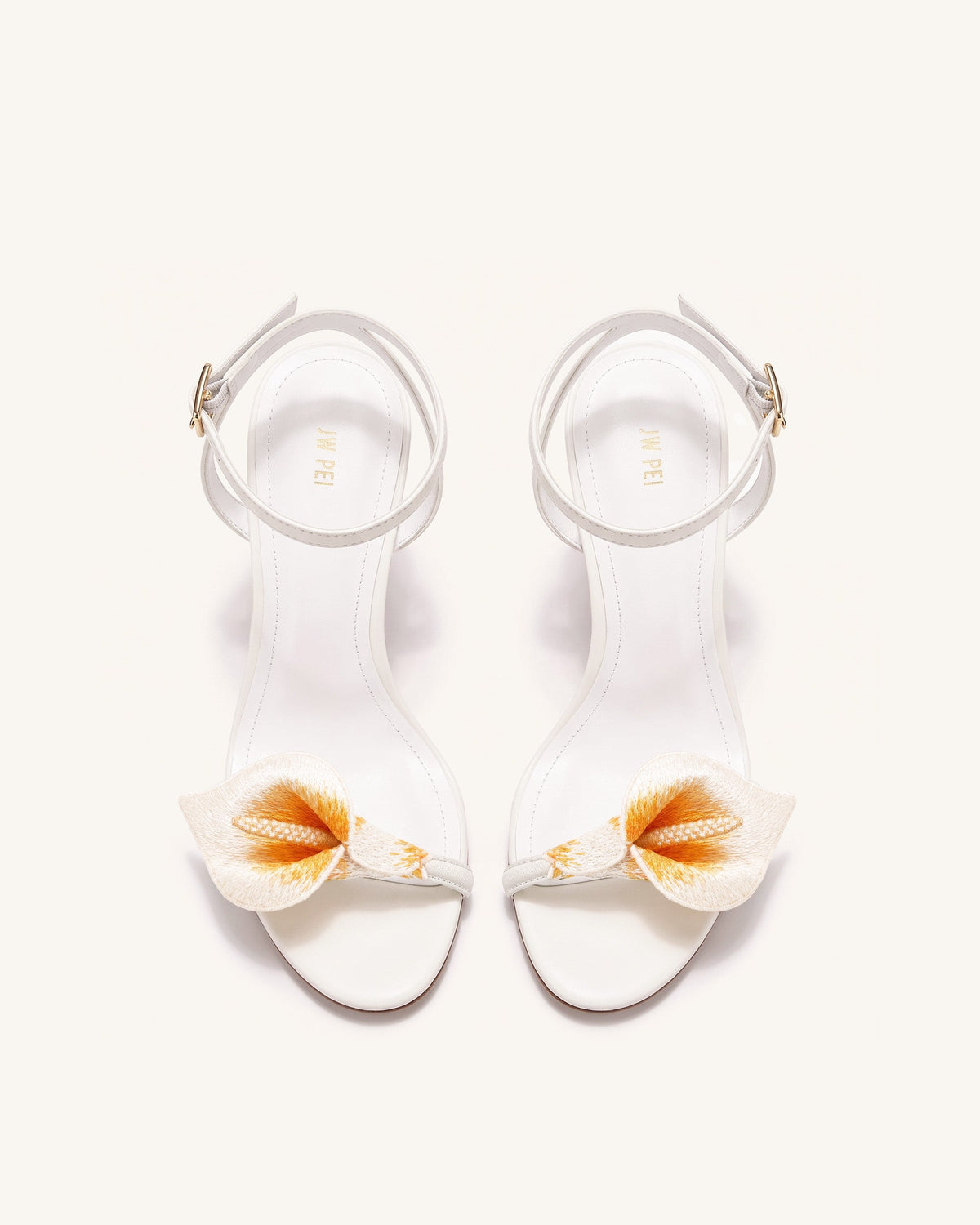 Alivia Calla Lily Gold Metal Heel Sandals - White | JW PEI
