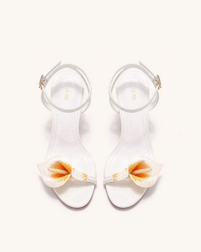 Alivia Calla Lily Gold Metal Heel Sandals - White | JW PEI