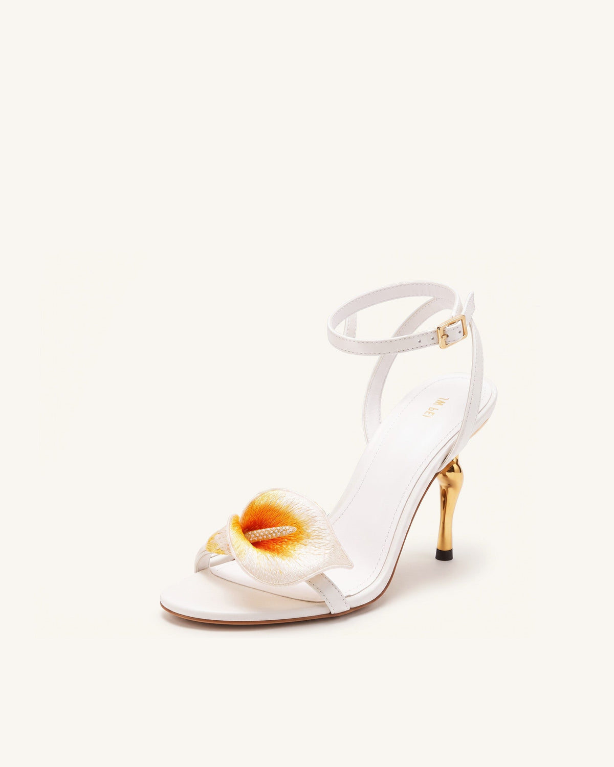 Alivia Calla Lily Gold Metal Heel Sandals - White | JW PEI