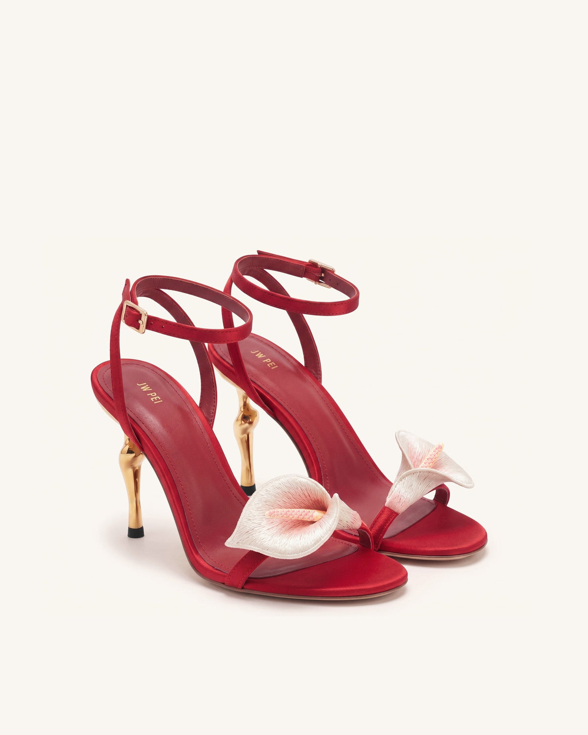 Alivia Calla Lily Gold Metal Heel Sandals - Red | JW PEI
