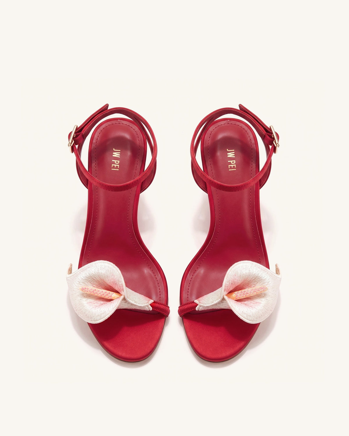 Alivia Calla Lily Gold Metal Heel Sandals - Red | JW PEI