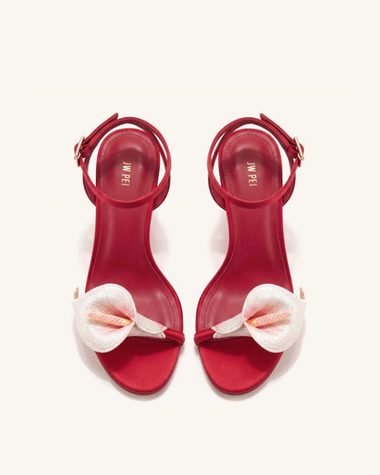 Alivia Calla Lily Gold Metal Heel Sandals - Red | JW PEI