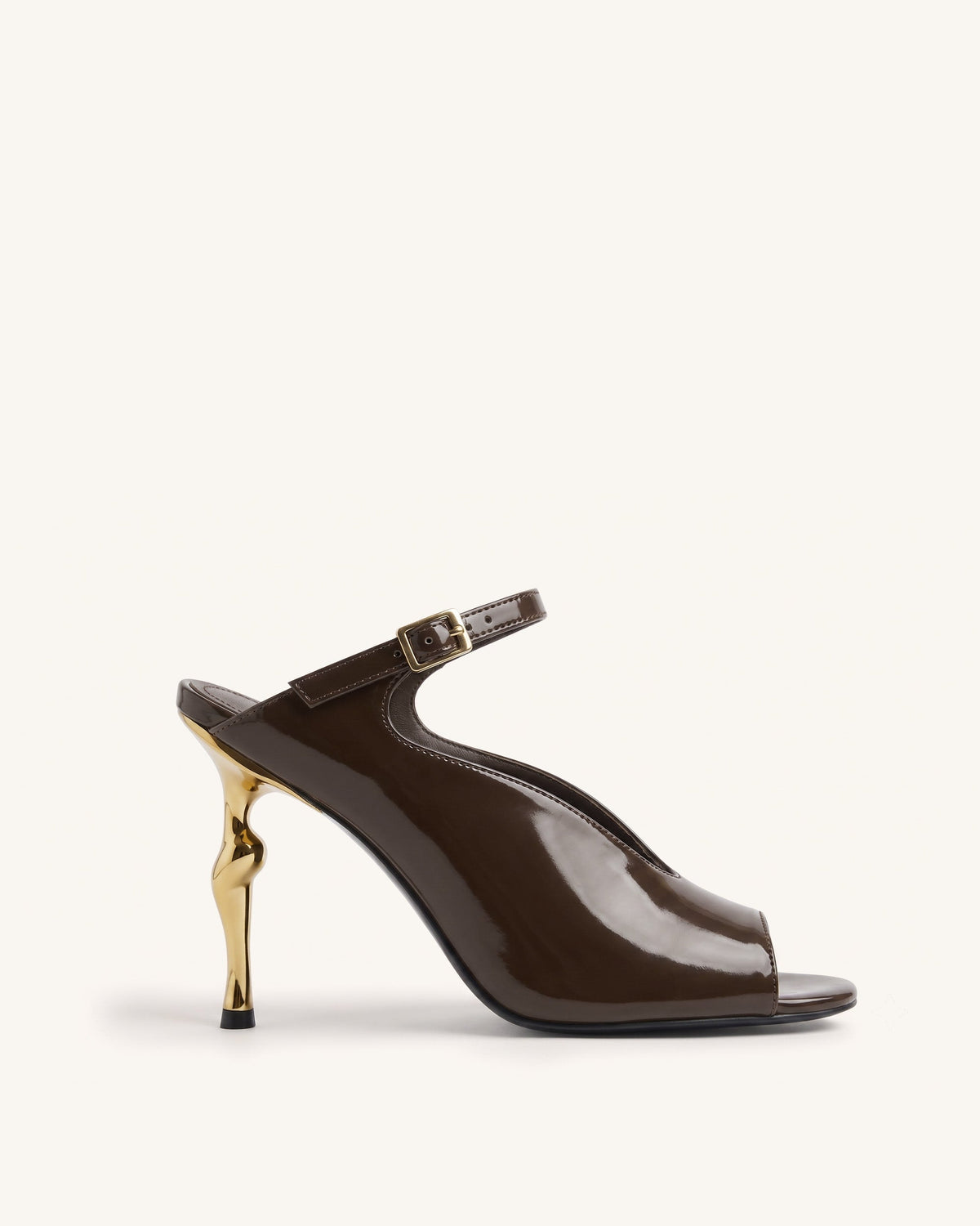 Alivia Gold Metal Peep-Toe Heels - Dark Brown | JW PEI
