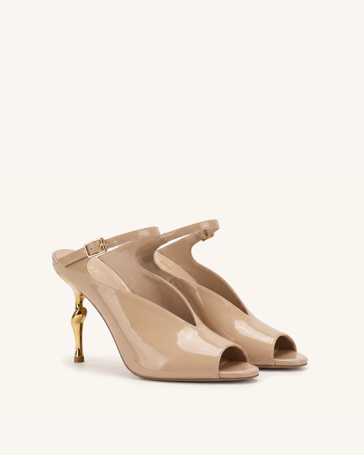 Alivia Gold Metal Peep-Toe Heels - Khaki | JW PEI