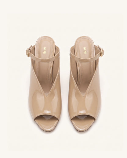 Alivia Gold Metal Peep-Toe Heels - Khaki | JW PEI