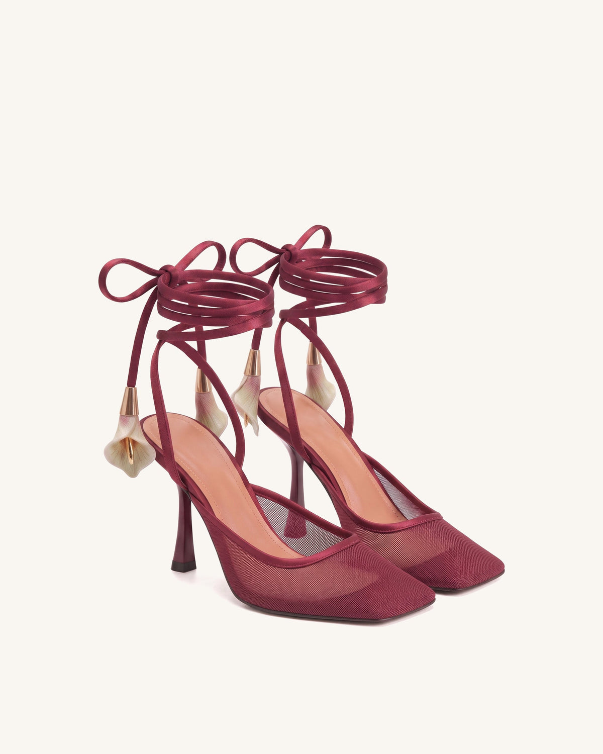Astrid Calla Lily Lace-Up Mesh Pumps - Burgundy | JW PEI