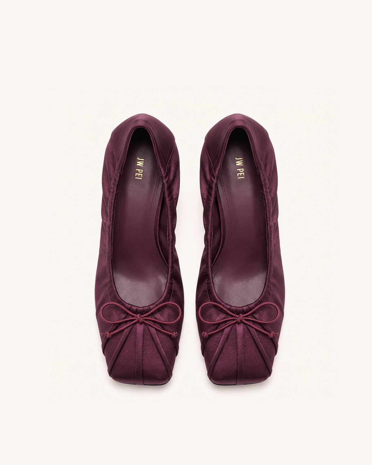 Solenne Satin Bow Ruched Pumps - Burgundy | JW PEI