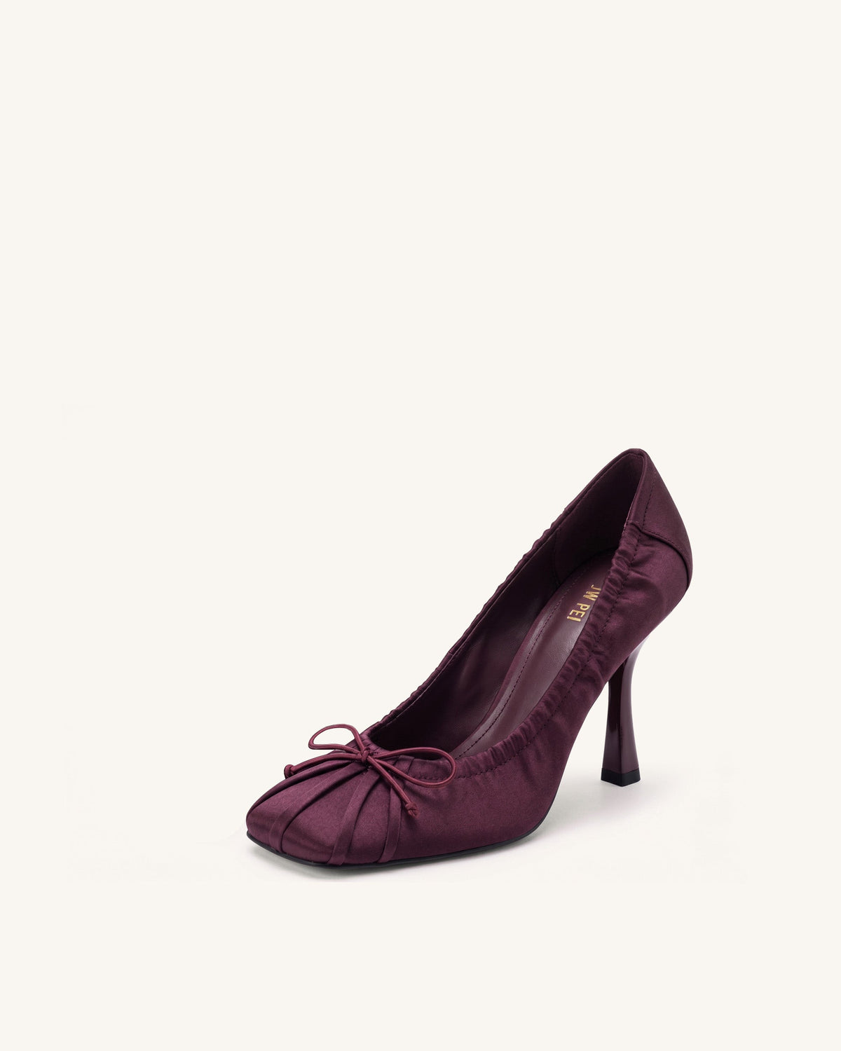 Solenne Satin Bow Ruched Pumps - Burgundy | JW PEI