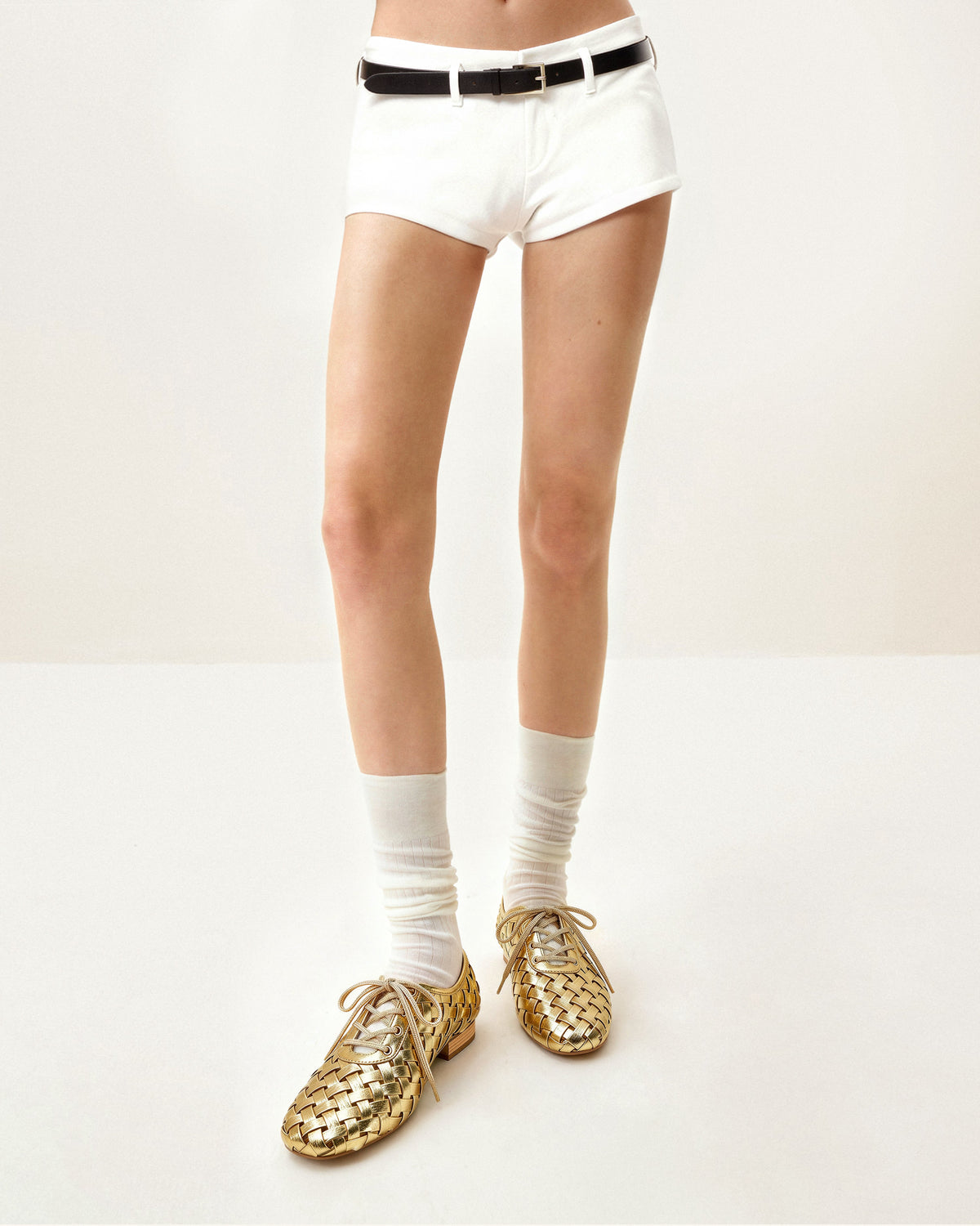 Kayla Weave Strap Flat Shoes - Gold | JW PEI