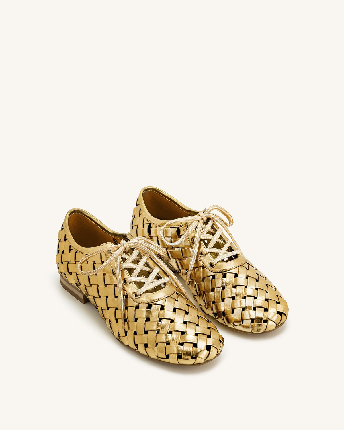 Kayla Weave Strap Flat Shoes - Gold | JW PEI