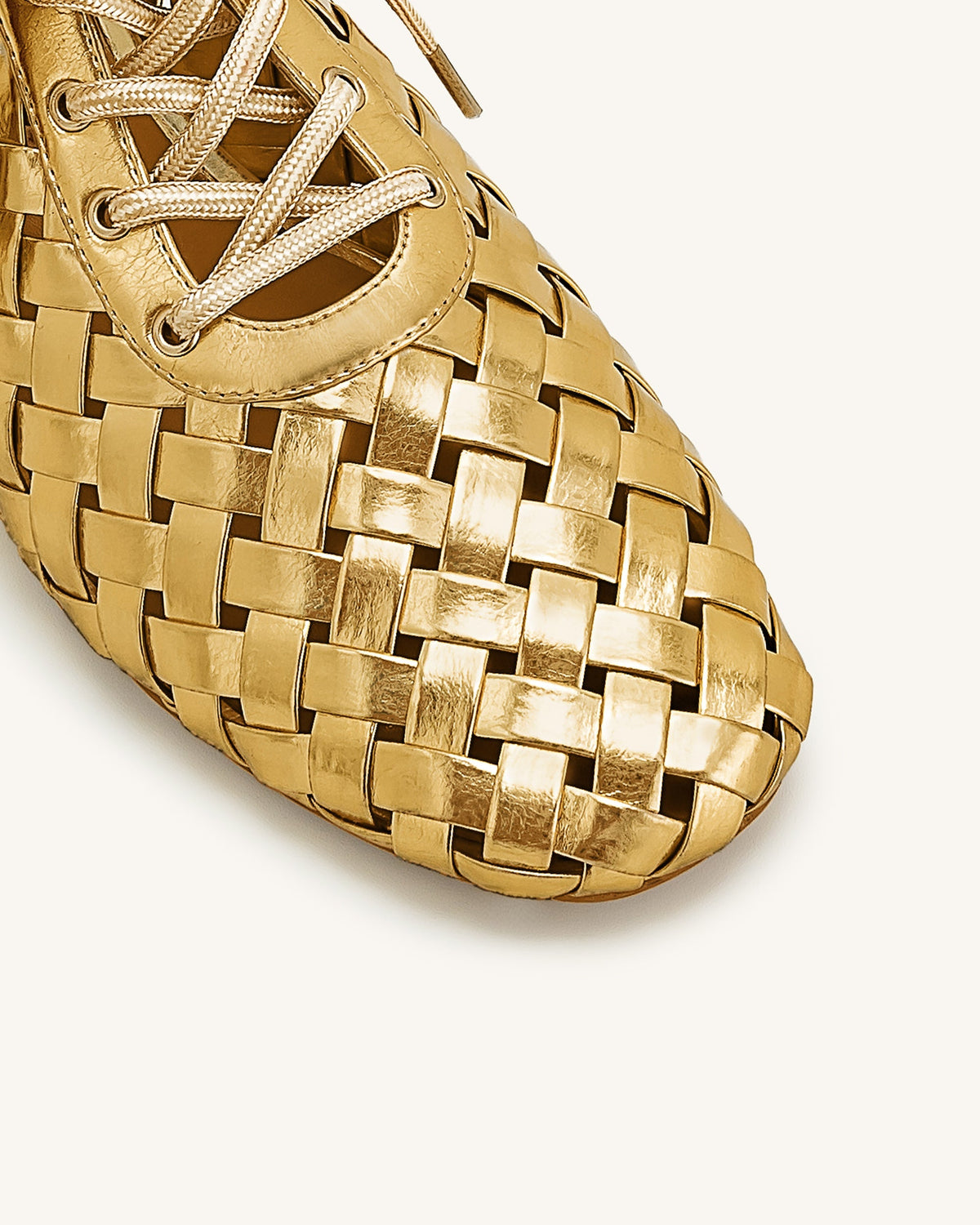 Kayla Weave Strap Flat Shoes - Gold | JW PEI