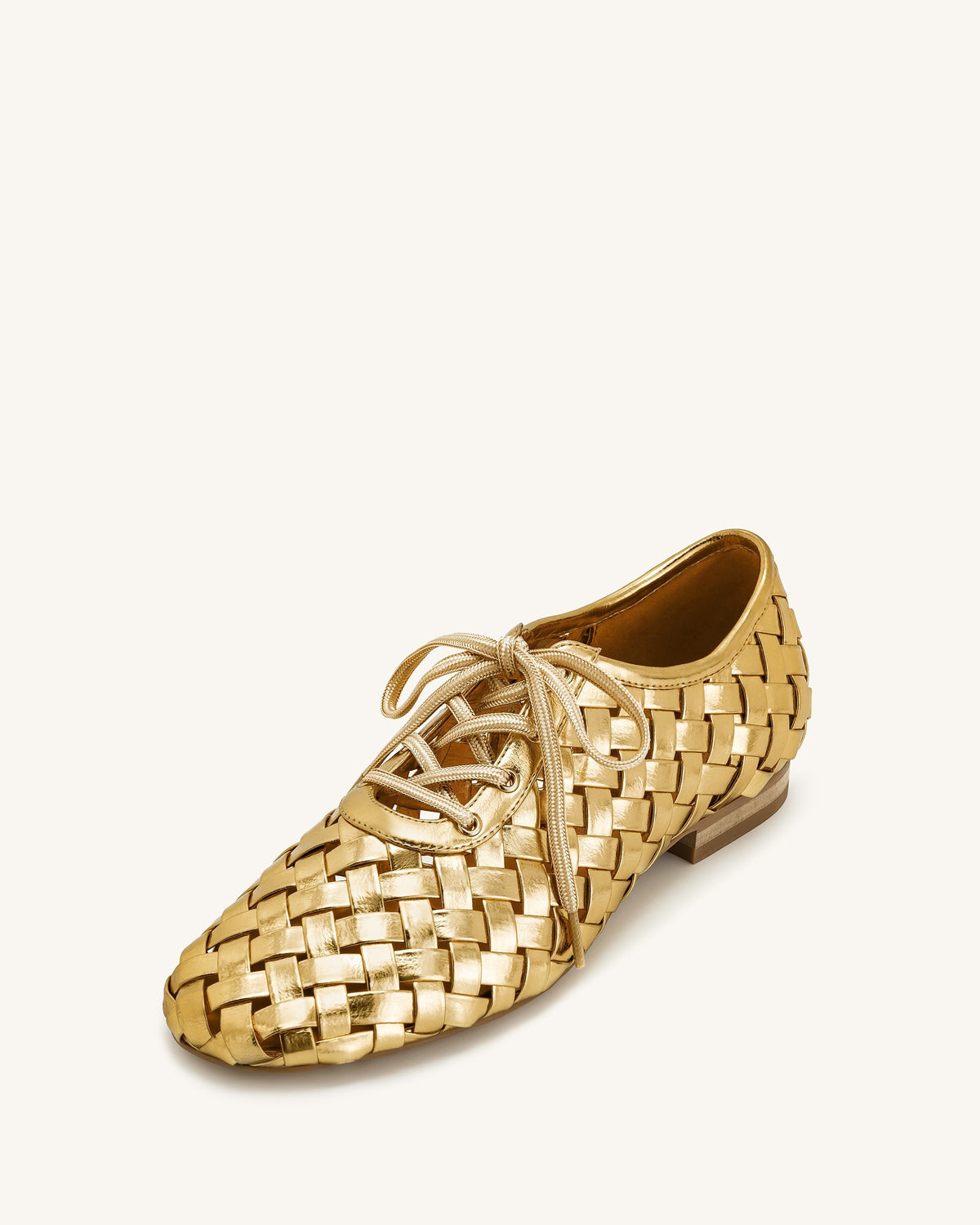 Kayla Weave Strap Flat Shoes - Gold | JW PEI
