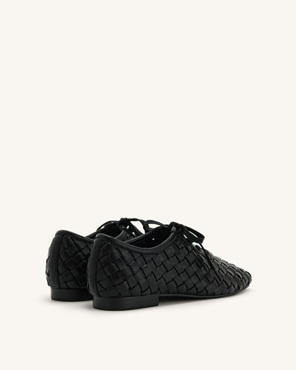 Kayla Weave Strap Flat Shoes - Black | JW PEI