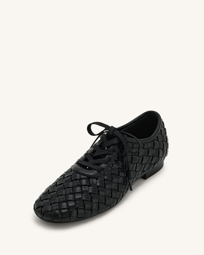 Kayla Weave Strap Flat Shoes - Black | JW PEI