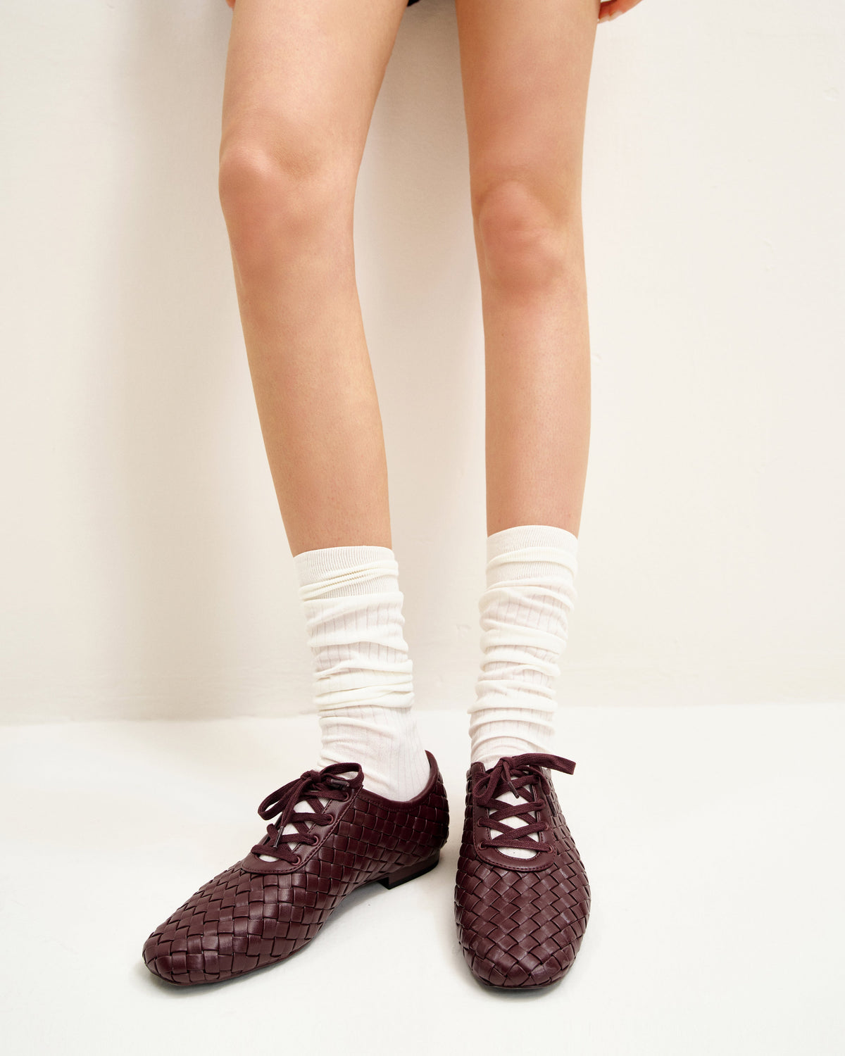 Kayla Weave Strap Flat Shoes - Claret Red | JW PEI