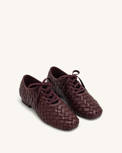 Kayla Weave Strap Flat Shoes - Claret Red | JW PEI