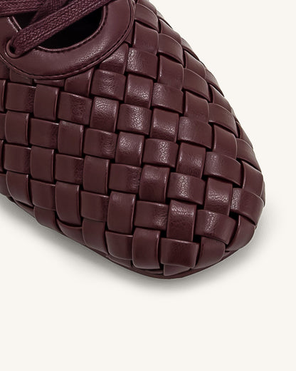 Kayla Weave Strap Flat Shoes - Claret Red | JW PEI