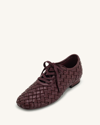 Kayla Weave Strap Flat Shoes - Claret Red | JW PEI