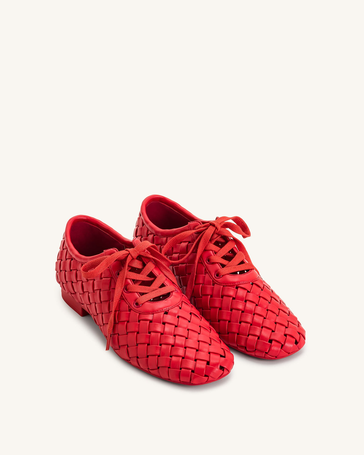 Kayla Weave Strap Flat Shoes - Red | JW PEI