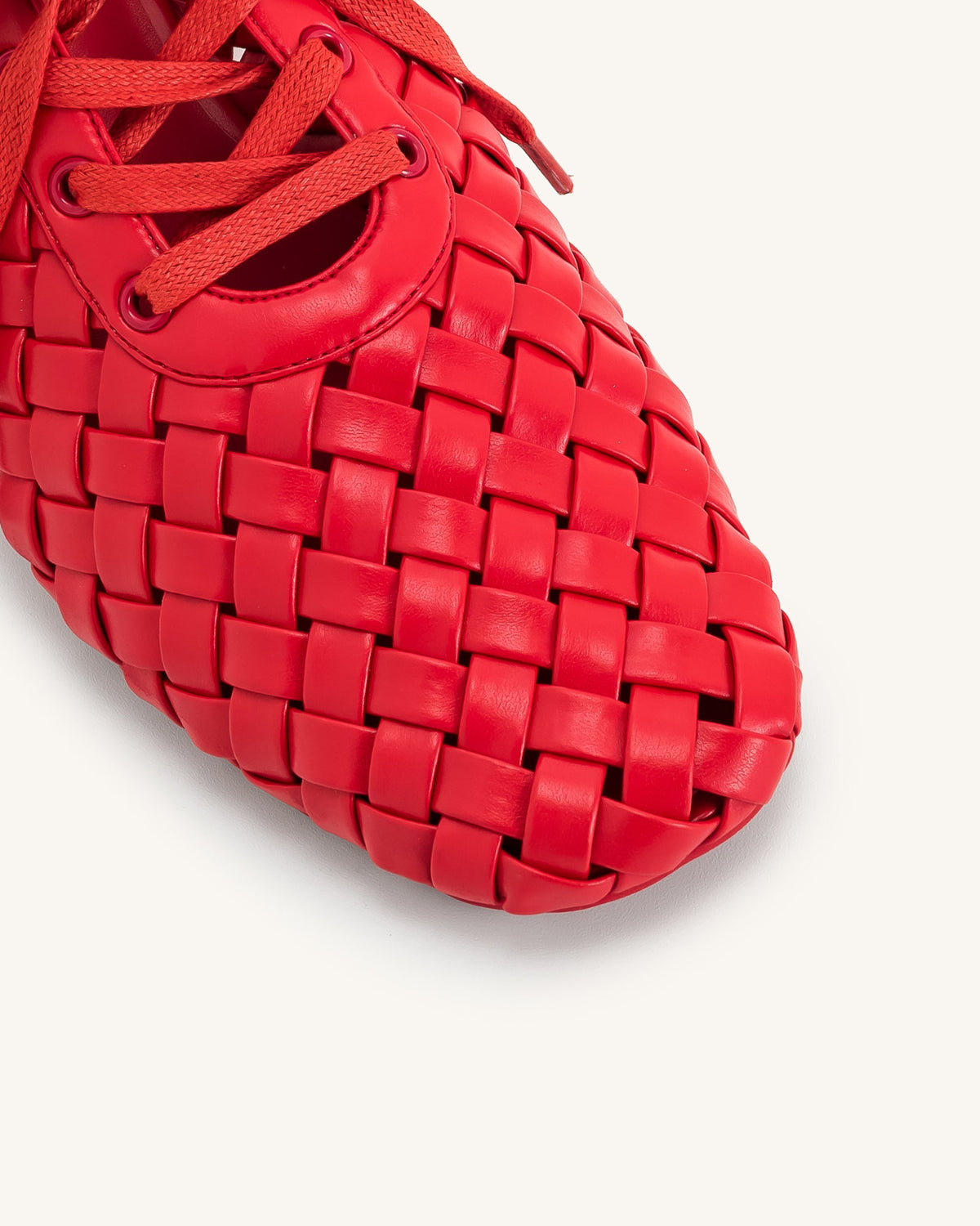 Kayla Weave Strap Flat Shoes - Red | JW PEI
