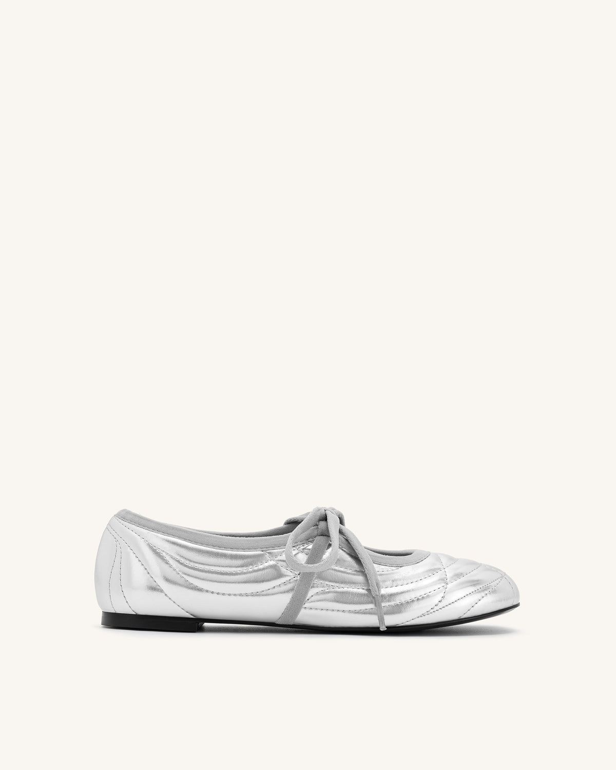 Erika Topstitching lace-up ballet Flats- Silver | JW PEI