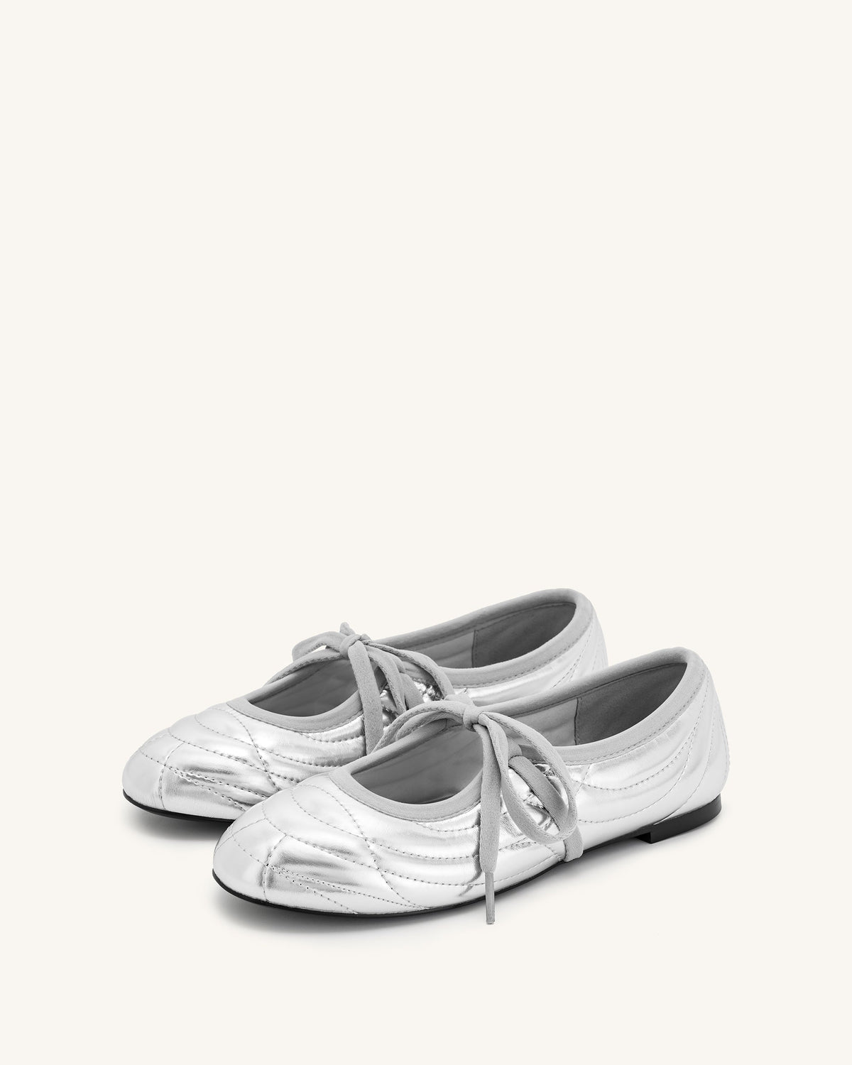 Erika Topstitching lace-up ballet Flats- Silver | JW PEI