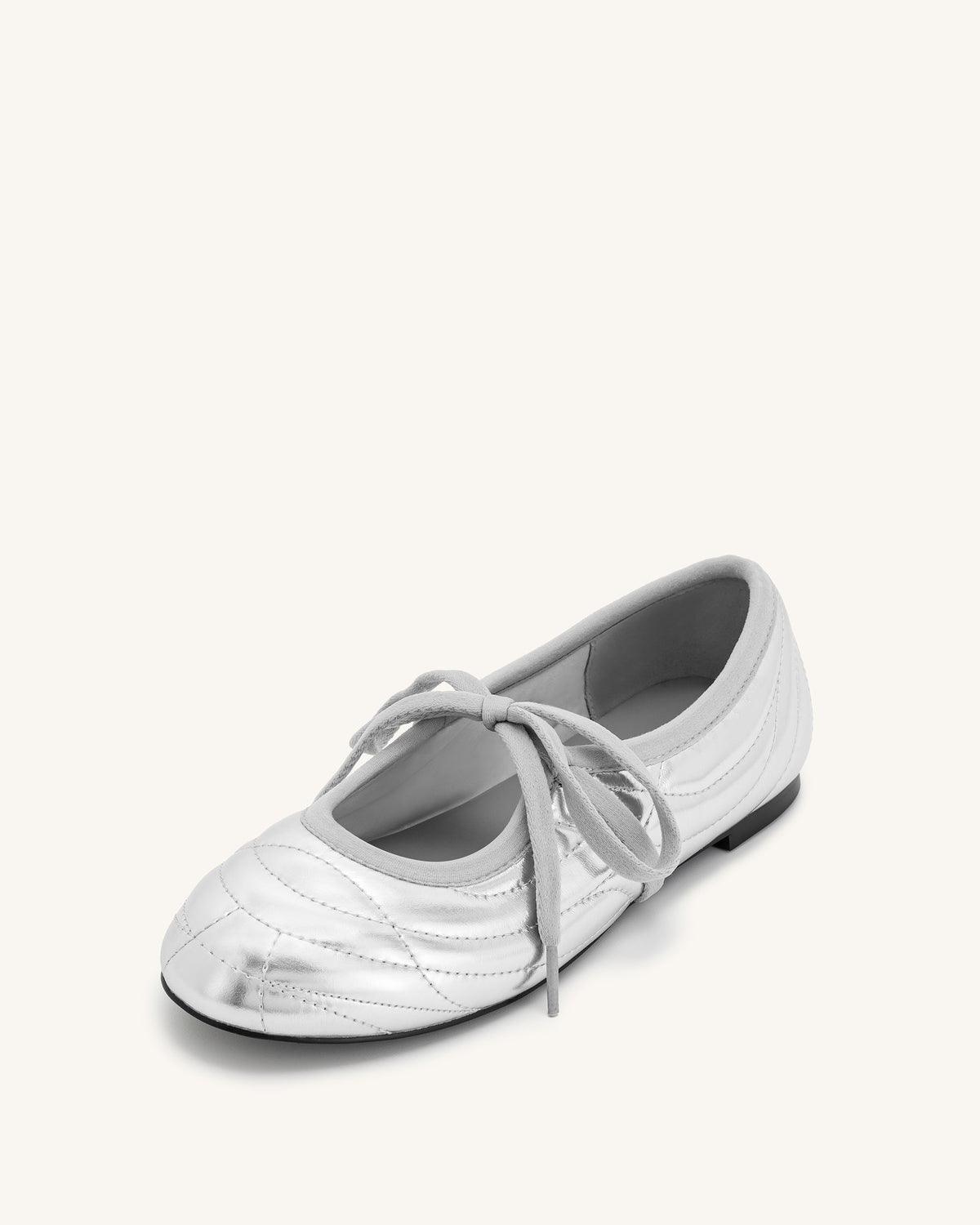 Erika Topstitching lace-up ballet Flats- Silver | JW PEI