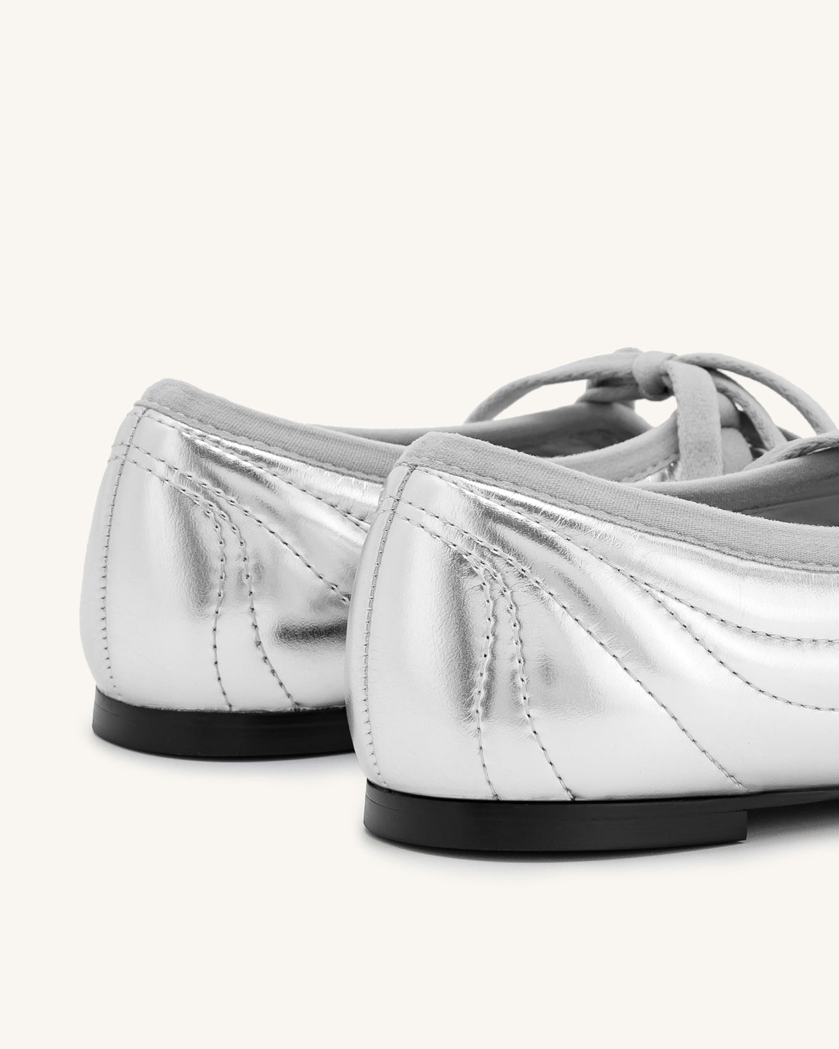 Erika Topstitching lace-up ballet Flats- Silver | JW PEI