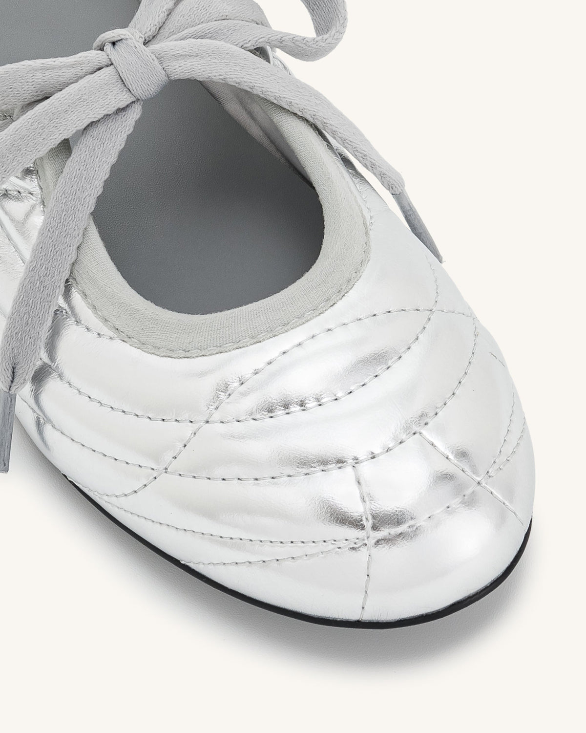 Erika Topstitching lace-up ballet Flats- Silver | JW PEI