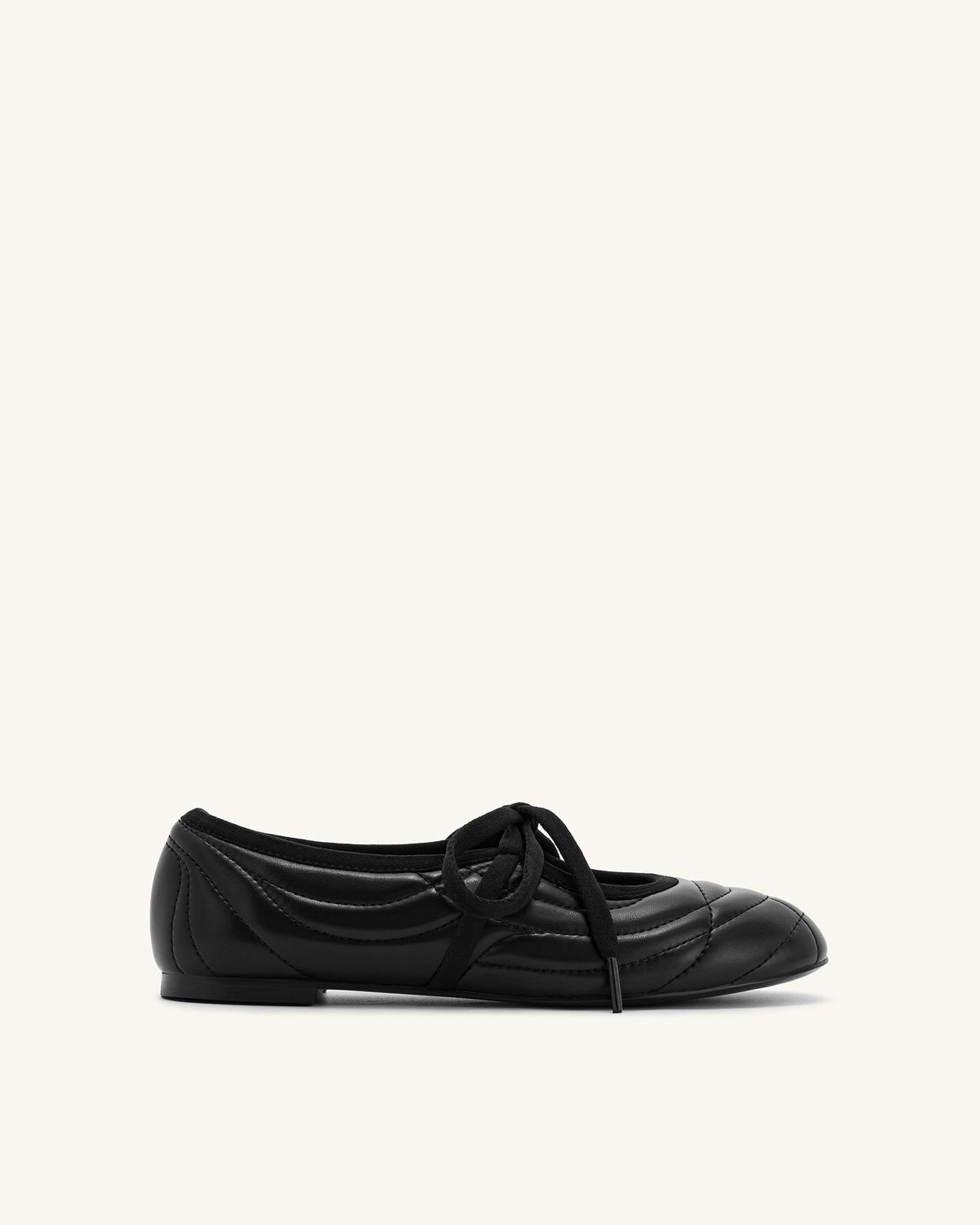 Erika Topstitching lace-up ballet Flats- Black | JW PEI