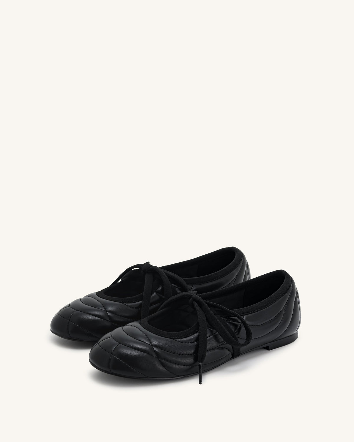 Erika Topstitching lace-up ballet Flats- Black | JW PEI