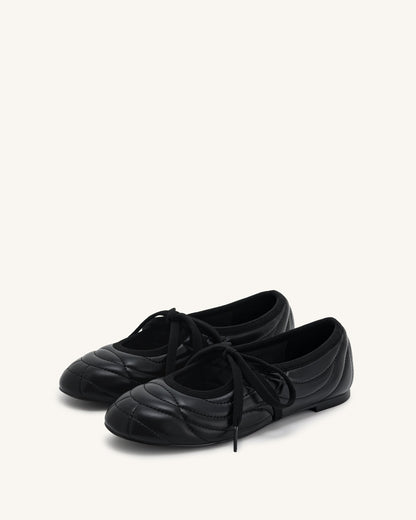 Erika Topstitching lace-up ballet Flats- Black | JW PEI