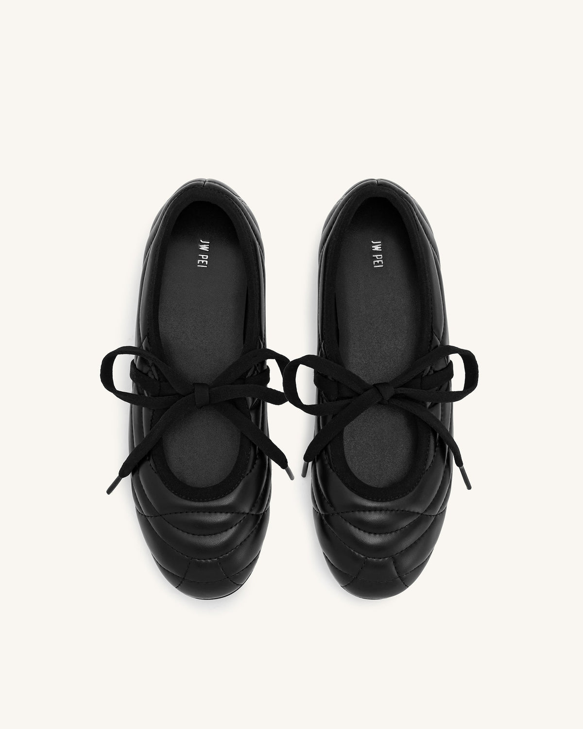 Erika Topstitching lace-up ballet Flats- Black | JW PEI